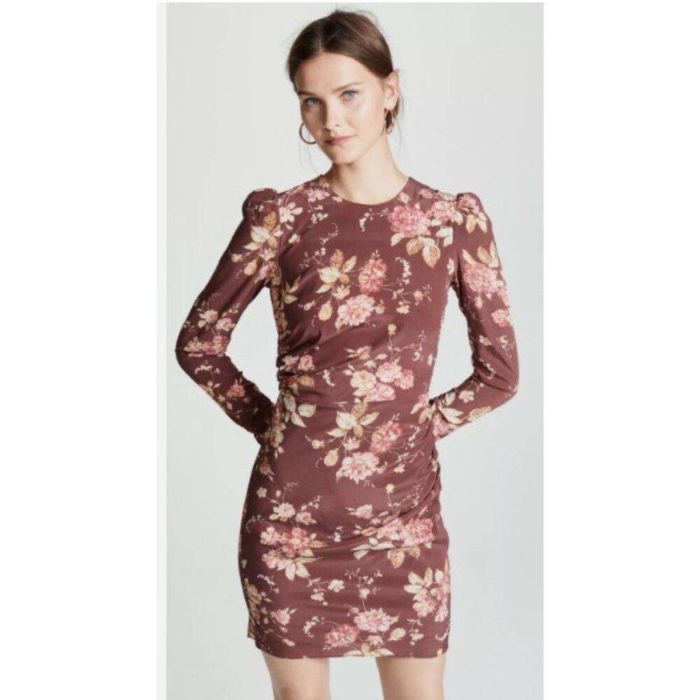 ZIMMERMANN Unbridled Floral Print Crepe Ruched Draped Long Sleeve Dress, Size 3